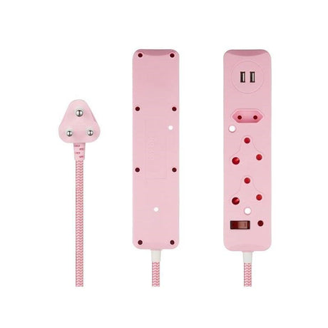 Switched 50cm 3-way Surge Protected Multiplug with Dual 2.4A USB Ports Braided Cord - Pink MS-8501-05-PK