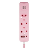 Switched 3M 3-way Surge Protected Multiplug with Dual 2.4A USB Ports Braided Cord - Pink MS-8501-3-PK