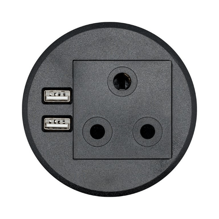 LinkQnet 3-Pin Charging Grommet With USB Ports Black NET-PG-80-BL