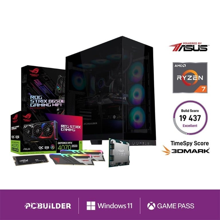 PCBuilder ARCHON Gaming Desktop PC - AMD Ryzen 7 7800X3D 2TB SSD 32GB RAM GeForce RTX 4070 Win 11 Home