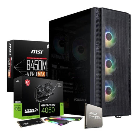 PCBuilder BARRICADE Gaming Desktop PC - AMD Ryzen 5 5600X 1TB SSD 16GB RAM GeForce RTX 4060 Win 11 Home