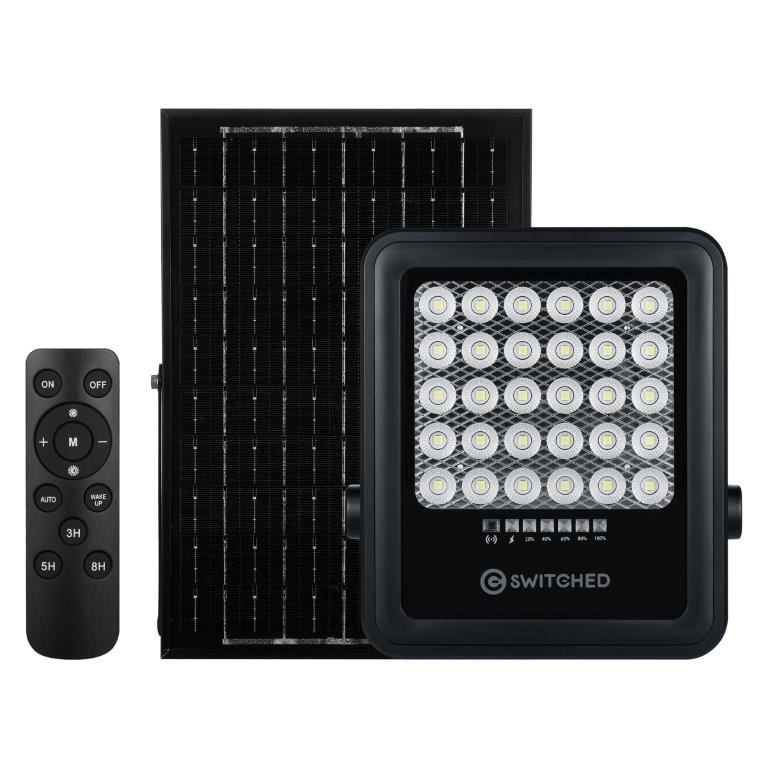 Switched Urban Pro Series 100W Floodlight with Solar Panel and Remote SWD-10037-100-BK