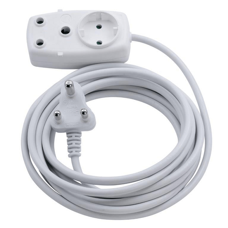 Switched Basics 10m Light Duty Extention Cable 1 x 16A and 1 x Schuko Socket - White SWD-70002-10-WT