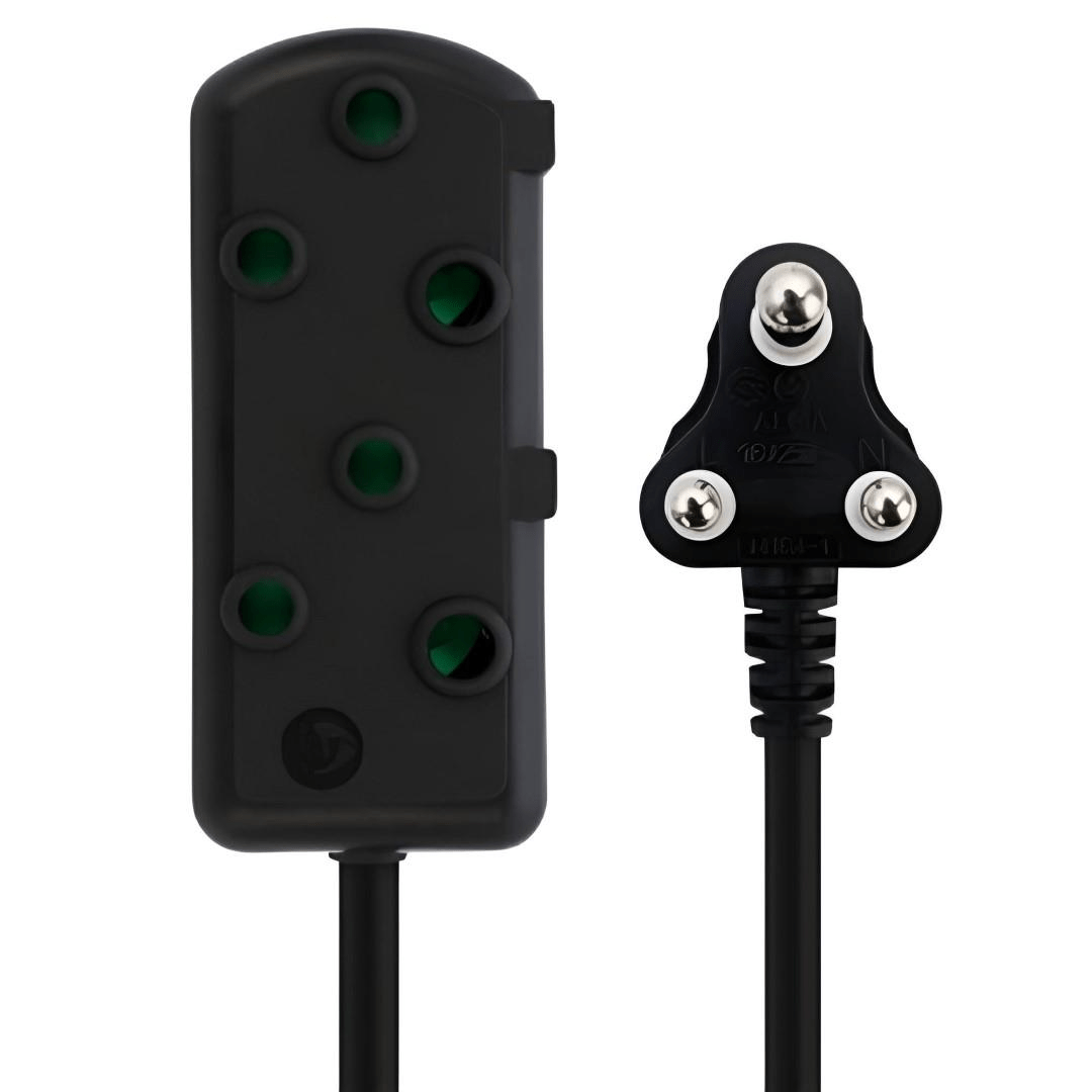 Switched 3m Basics Light Duty SBS Extension Cable 2 x 16A Socket - Black SWD-70007-3-BK