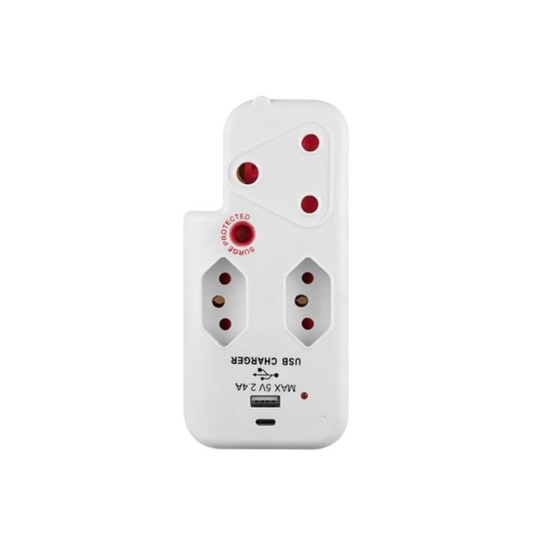 Switched 3-way Medium Surge Protection Adapter with 1x Type-C and 1x USB-A Charger SWD-72010-S-WT