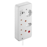 Switched 4-way Medium Surge Protection Multiplug with 0.5m Cord and 1x Type-C and 1x USB-A Charger SWD-75016-05-WT