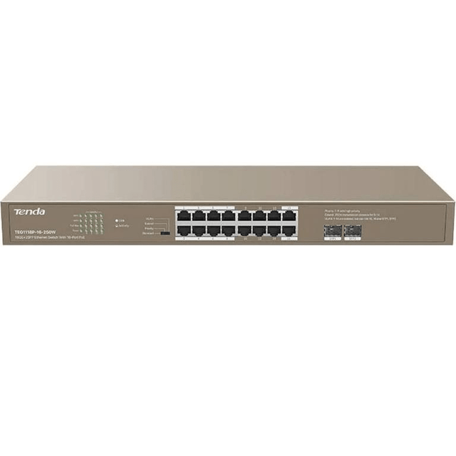 Tenda PoE 18-Port Unmanaged 1U Network Switch Brown TEG1118P-16-250W