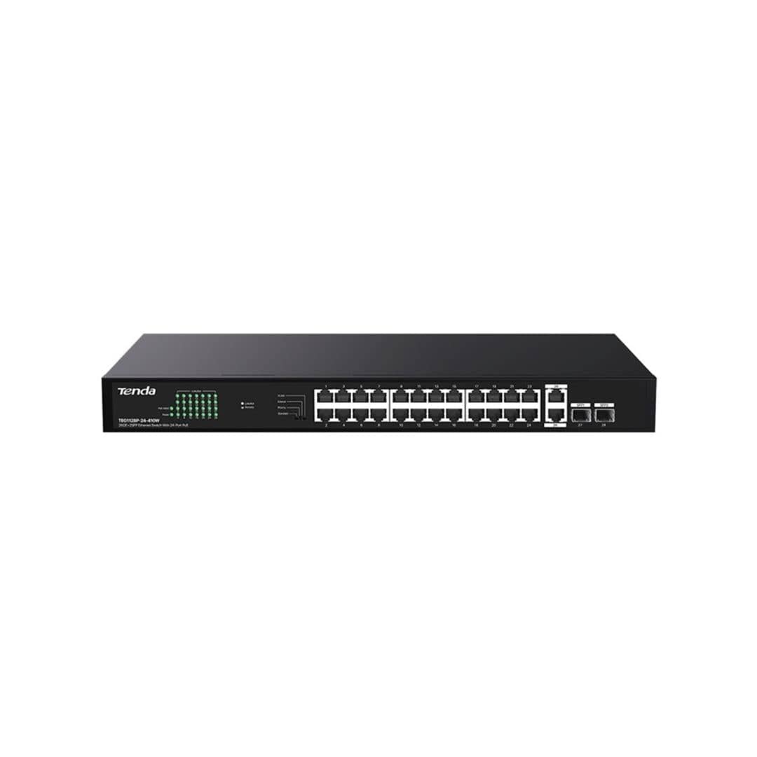 Tenda TEG1128P-24-410W 24-port GbE PoE Unmanaged Network Switch with 2x GbE and 2x SFP Ports