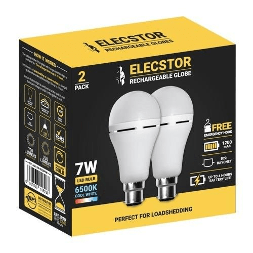 Elecstor B22 7W 1200mah Rechargeable LED Bulb 2-pack - Cool White TIT-A60-7W-B222PCW