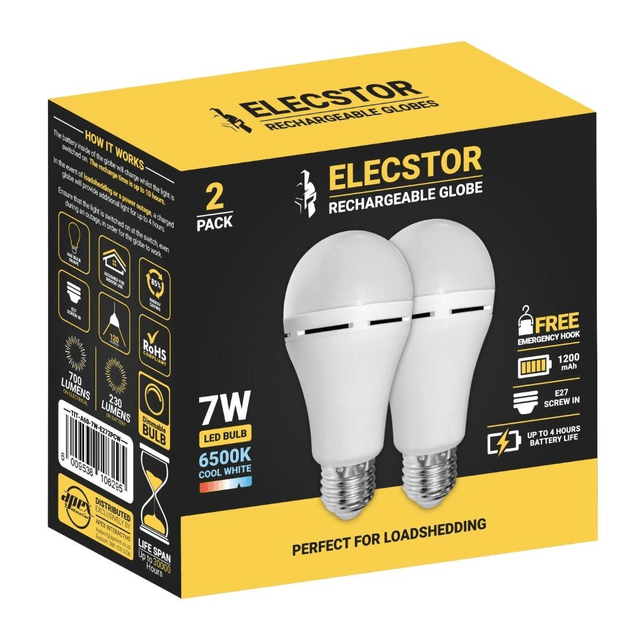 Elecstor E27 7W 1200mah Rechargeable LED Bulb 2-pack - Cool White TIT-A60-7W-E272PCW