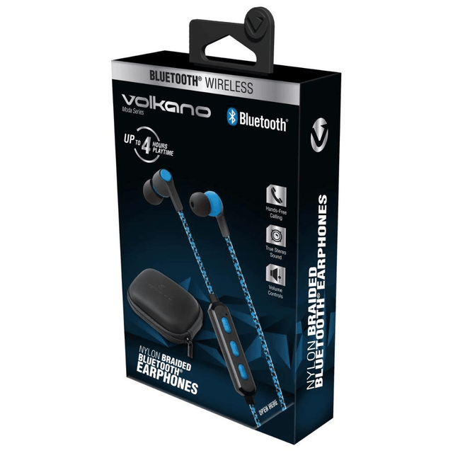 Volkano Moda Series Nylon Bluetooth Braided Earphones Blue VK-1107-BL