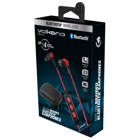 Volkano Moda Series Nylon Bluetooth Braided Earphones Red VK-1107-RD