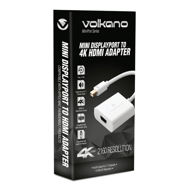 Volkano MiniPort Series Mini DisplayPort to 4K HDMI Converter White VK-20048-WT