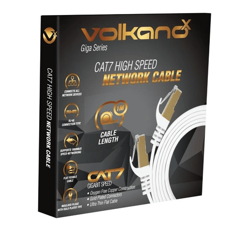 VolkanoX Giga Series 1m Cat 7 Ethernet Cable White with Gold Tips VK-20063-WT