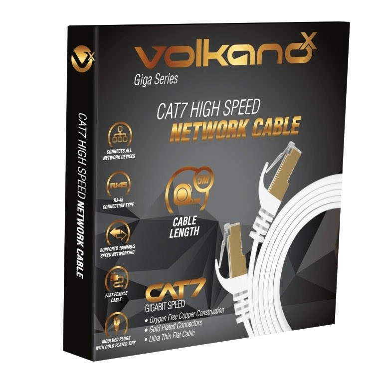 VolkanoX Giga Series 5m Cat 7 Ethernet Cable White with Gold Tips VK-20065-WT