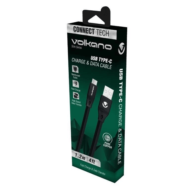 Volkano Slim Series 1.2m USB Type-C Charge and Data Cable Black VK-20085-BK