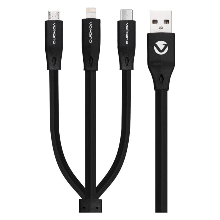 Volkano Slim Series 1m 3-in-1 Charge Cable Black VK-20086-BK