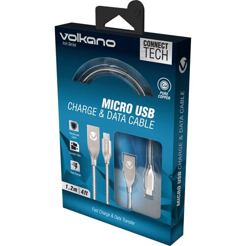 Volkano Iron Series Micro-USB Charge and Data Cable 1.2m Silver VK-20093-SL