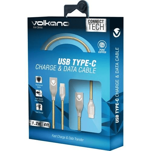 Volkano Iron Series Type-C Charge Cable 1.8m Champaign Gold VK-20095-CG-6