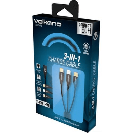 Volkano Iron Series 3-in-1 Charging Cable 1m Black VK-20096-BK