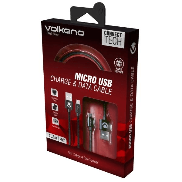 Volkano Braids Series Micro USB Nylon Braided Cable 1.2m Black VK-20102-BK