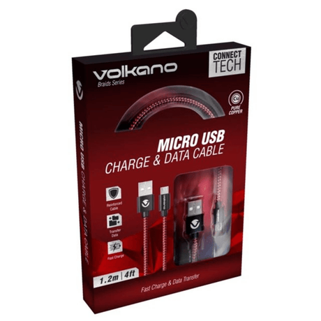 Volkano Braids Series Micro USB Nylon Braided Cable 1.2m Black and Red VK-20102-BKRD