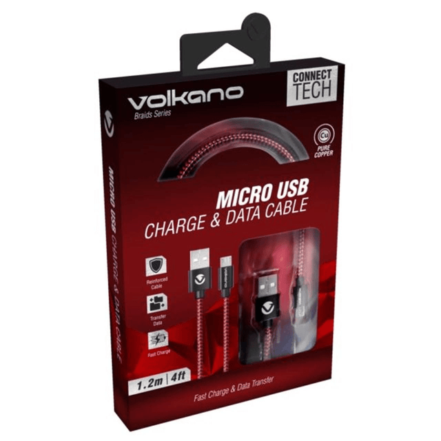 Volkano Braids Series Micro USB Nylon Braided Cable 1.2m Black and Red VK-20102-BKRD