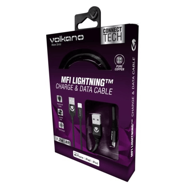 Volkano Weave Series Fabric Braided MFI Lightning Cable Black 1.2m VK-20109-BK