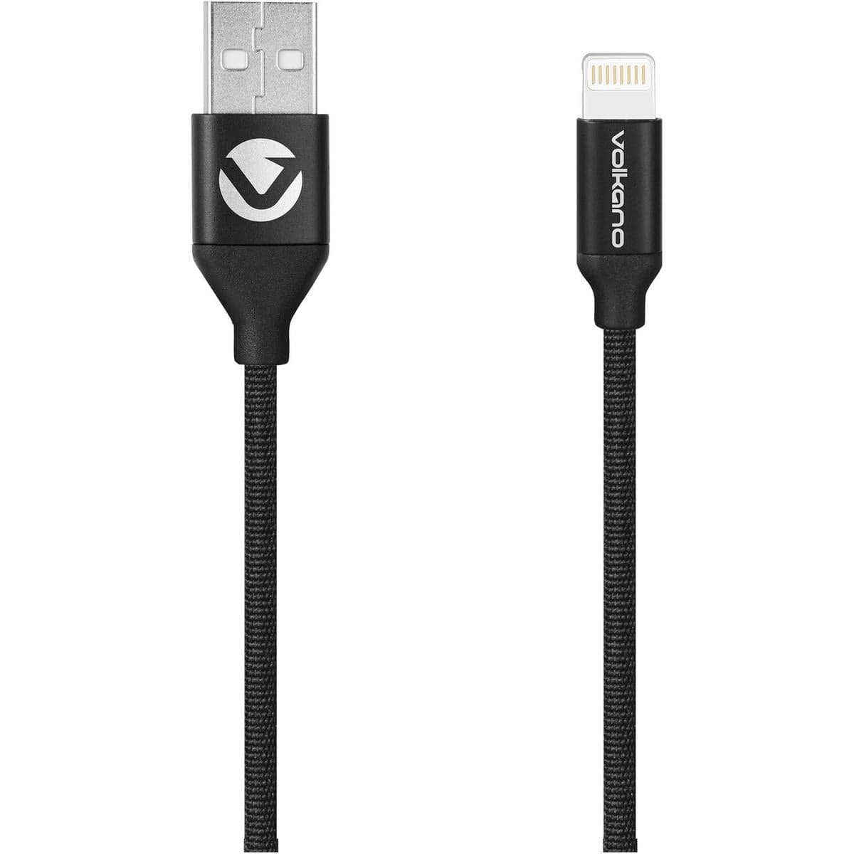 Volkano Weave Series Fabric Braided MFI Lightning Cable Black 1.2m VK-20109-BK