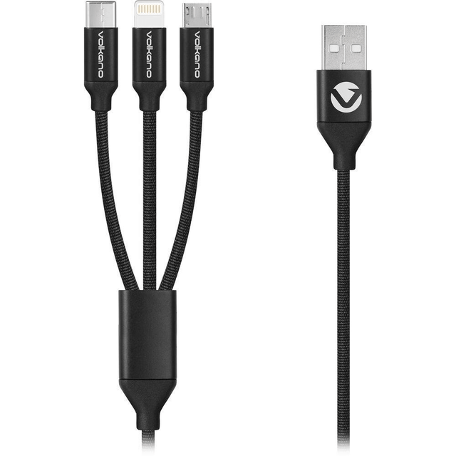 Volkano Weave Series 1m 3-in-1 Fabric Braided Cable VK-20111-BK