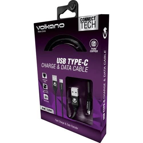 Volkano Weave Series Fabric Braided Type-C Cable 3m Black VK-20145-BK