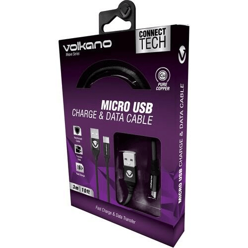 Volkano Weave Series Micro USB Fabric Braided Cable 3m Black VK-20146-BK