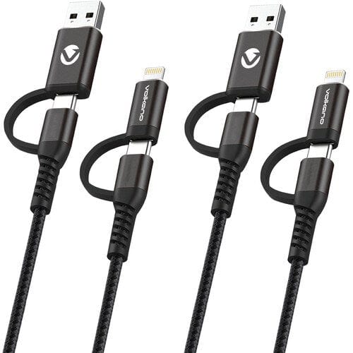 Volkano Weave Series 2-pack 4-in-1 Charge and Data Cable VK-20172-BK