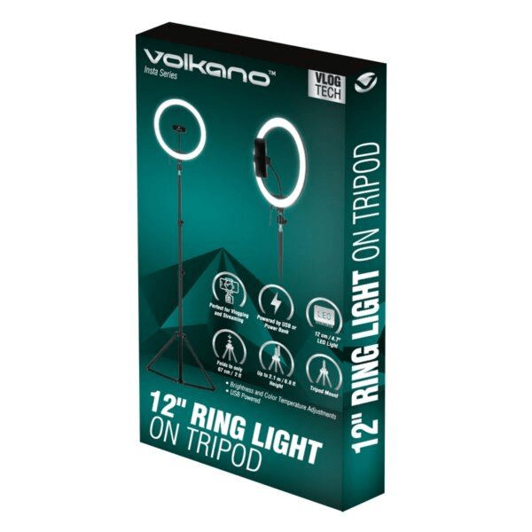 Volkano Insta Series 12-inch Ring Light on Tripod Black VK-6510-BK