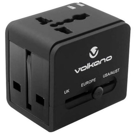 Volkano International Series with 2-port USB Charge Travel Adapter VK-8016-BK