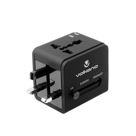 Volkano International Series with 2-port USB Charge Travel Adapter VK-8016-BK