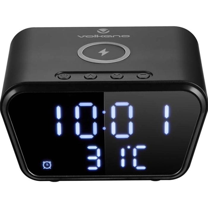 Volkano Awake Series Alarm Clock with Wireless Charging Black VK-8250-BK