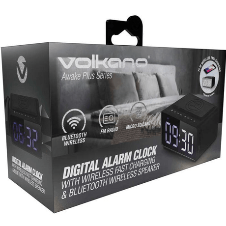 Volkano Awake Plus Series Alarm Clock with Wireless Charging and Speaker Black VK-8251-BK