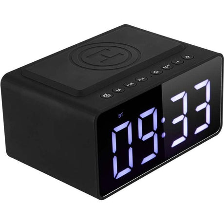 Volkano Awake Plus Series Alarm Clock with Wireless Charging and Speaker Black VK-8251-BK