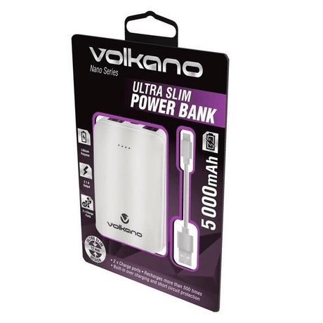 Volkano Nano Series 5000mAh Li-Po Powerbank - White VK-9000-WT