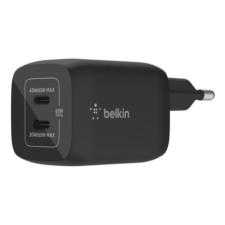 Belkin BoostCharge Pro 65W Dual-port USB Type-C GaN with PPS Wall Charger Black WCH013VFBK