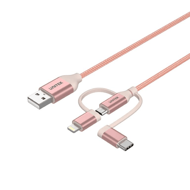 Unitek Y-C4036ARG 3-in-1 to Type-A Multi Charging Cable 1m Rose Gold