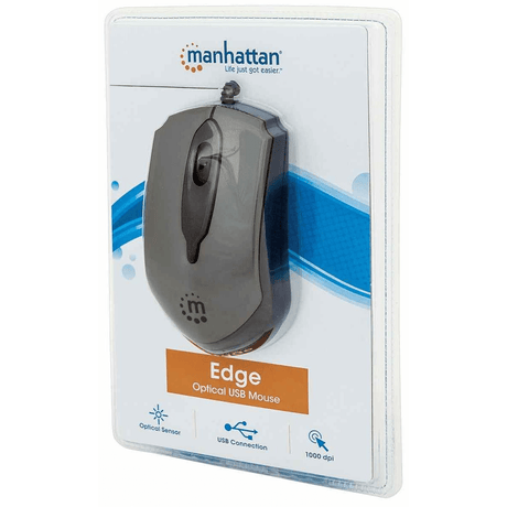 Manhattan Edge USB Wired Mouse Grey 1000Dpi USB-A Optical Compact Three Button With 179423