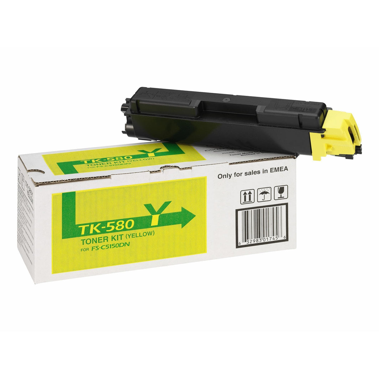 Kyocera TK-580Y Yellow Toner Kit Cartridge 2,800 Pages Original 1T02KTANL0 Single-pack