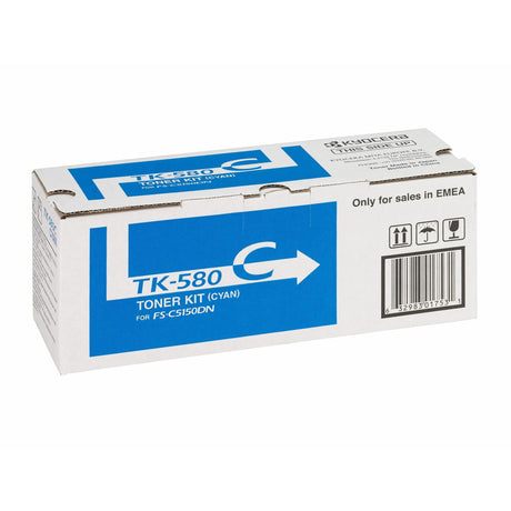 Kyocera TK-580C Cyan Toner Kit Cartridge 2,800 Pages Original 1T02KTCNL0 Single-pack