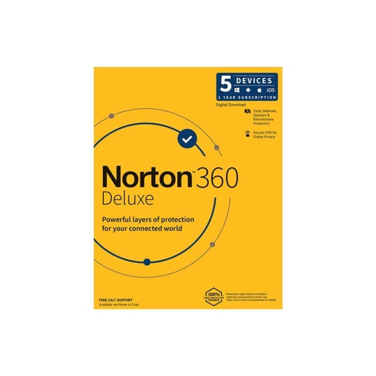 Norton 360 Deluxe for 5x PCs Macs Smartphones or Tablets - Single-user 1-year Subscription Download 21426661