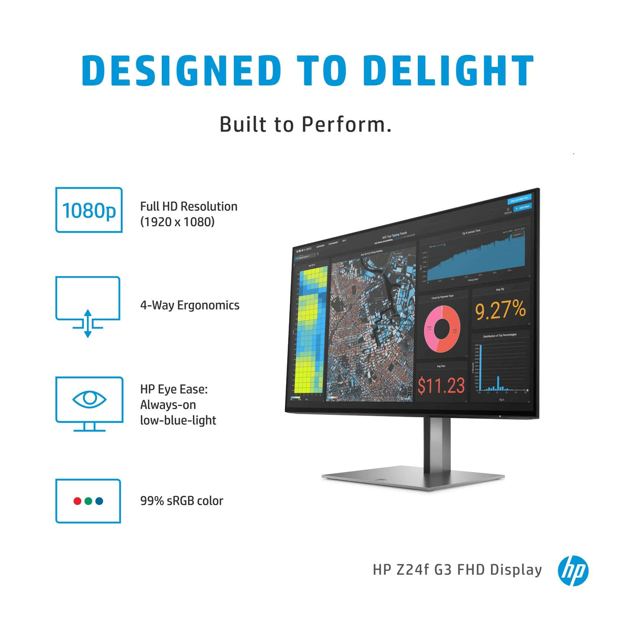 HP Z24f G3 60.5 cm (23.8") 1920 x 1080 pixels Full HD Silver