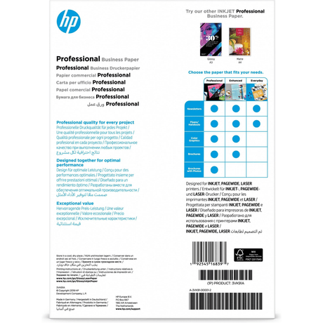 HP Professional Multi-use Glossy FSC Papers 180gsm 150 Sht/A4/210 x 297mm Printing Paper A4 (210x297mm) Gloss 150 Sheets White 3VK91A