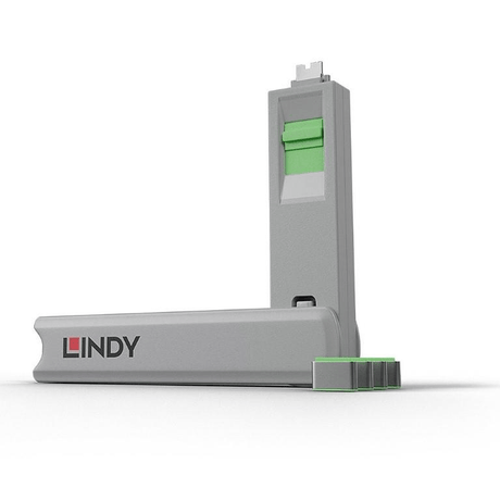 Lindy USB Type C Port Blocker with Key - Green 4-pack 40426