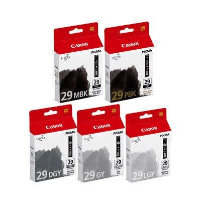 Canon PGI-29 Dark Grey, Grey, Light Grey, Matte Black, Photo Black Printer Ink Cartridges Original 4868B005 Multi-pack